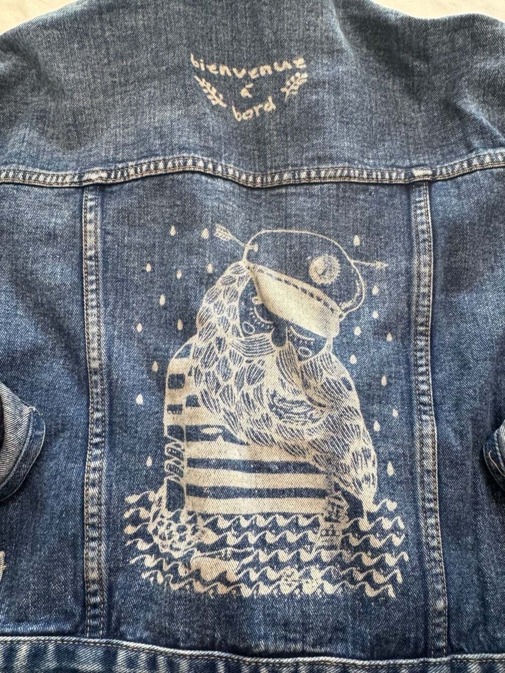 Vintage Inspired Nautical Denim Jacket Patchwork Streetwear Coat - Picture 9 of 10